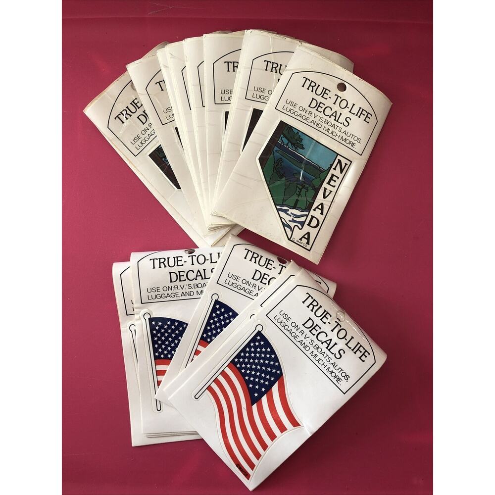 Vtg Lot Of 20 Nevada & US Flag True-to-Life Decal Logo Stickers Classic MAFCO